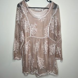 Soft surroundings tunic top lined embroidered tan small nwt